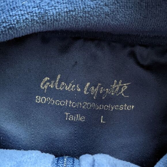 GALEREES LAFAYETTE Blue velour velvet zip up Y2K  shirt pull size L @P - Picture 3 of 11